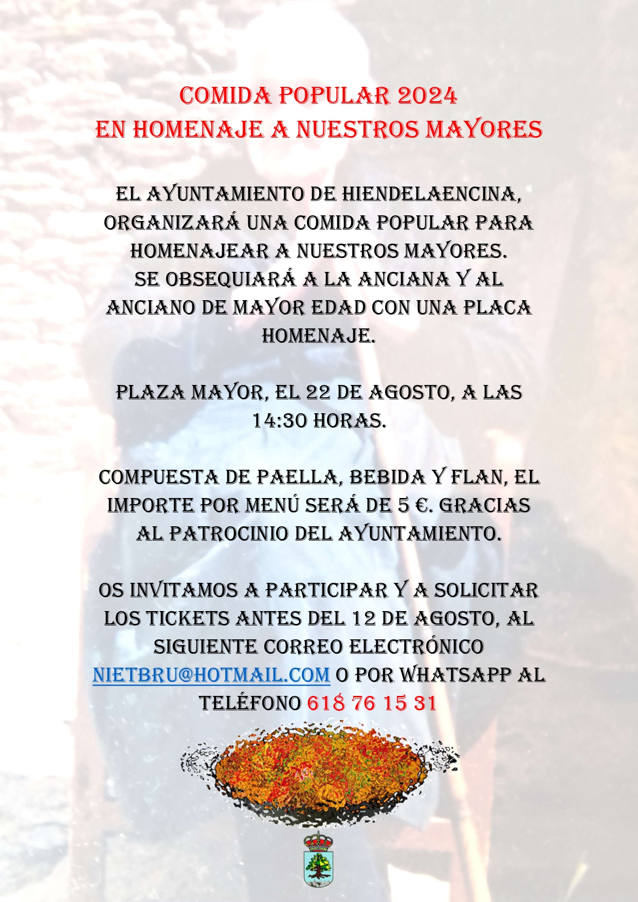Comida popular en homenaje a nuestros mayores: 22 de Agosto en Hiendelaencina